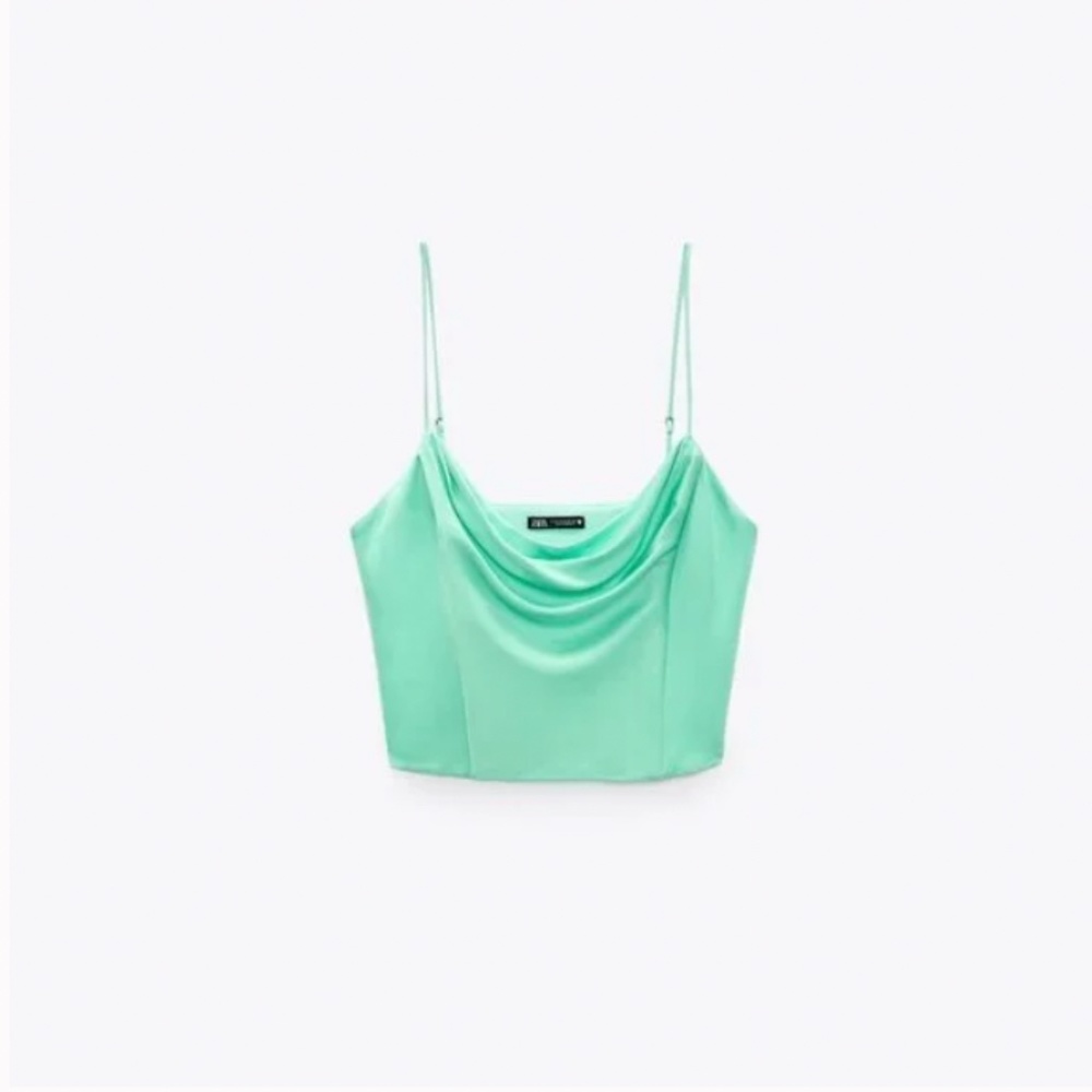 ZARA NWT satin effect crop top in green